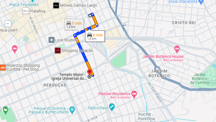 Airbnb perto Templo Maior de Curitiba - Distância e Localização