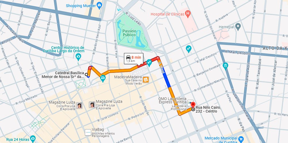 Mapa Airbnb Catedral Basilicia de Curitiba Nossa Senhora da Luz