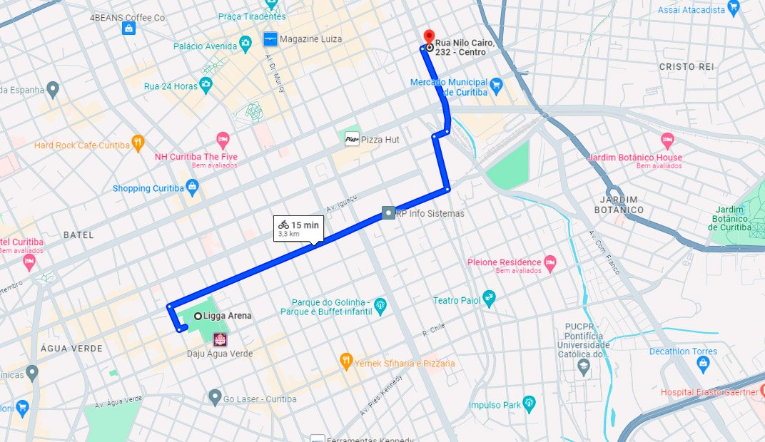 Mapa Airbnb até Ligga Arena da Baixada em Curitiba